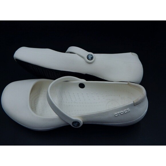 Crocs Alice White Mary Jane Women 8 Work Shoe Slip On Flats - Picture 10 of 12